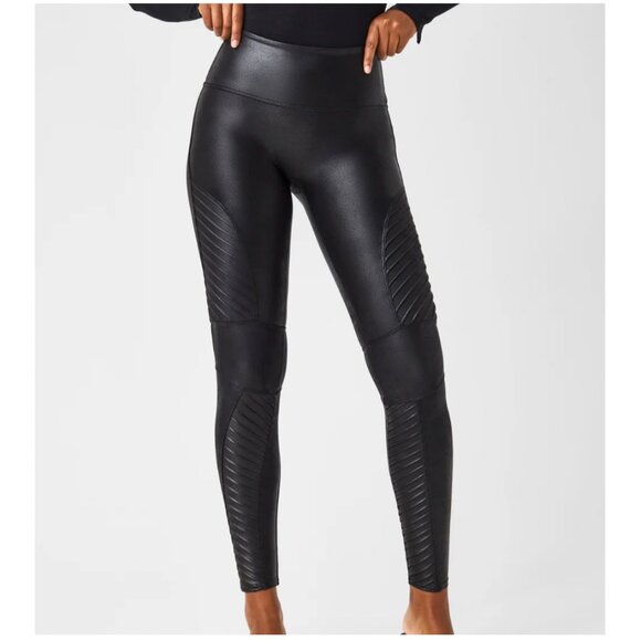 Spanx SPANXshape Faux Leather Moto Leggings in Very Black - Picture 1 of 13